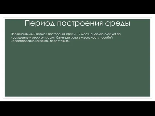 Период построения среды Первоначальный период построения среды – 2 месяца. Далее следует