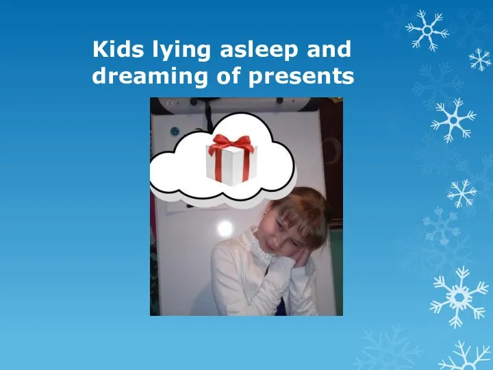 Kids lying asleep and dreaming of presents