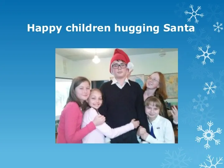 Happy children hugging Santa