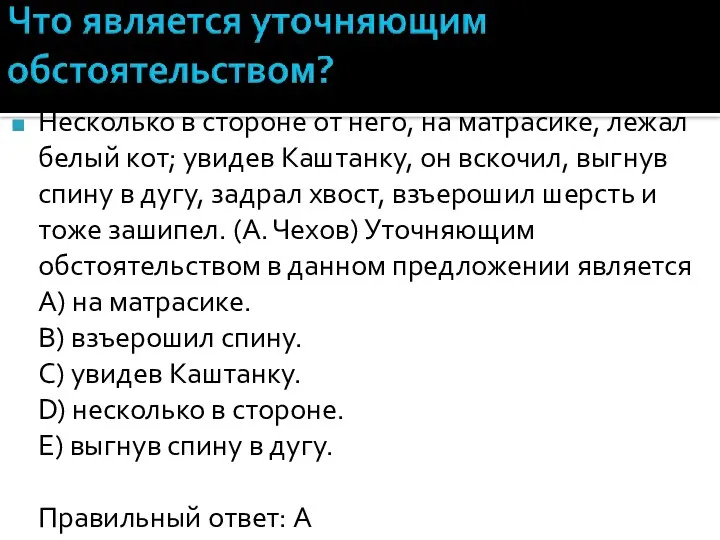 Несколько в стороне от него, на матрасике, лежал белый кот; увидев Каштанку,