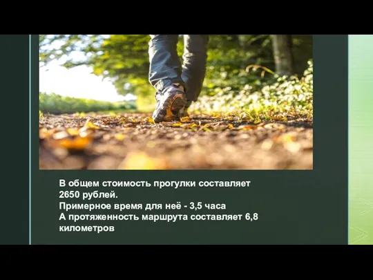 В общем стоимость прогулки составляет 2650 рублей. Примерное время для неё -