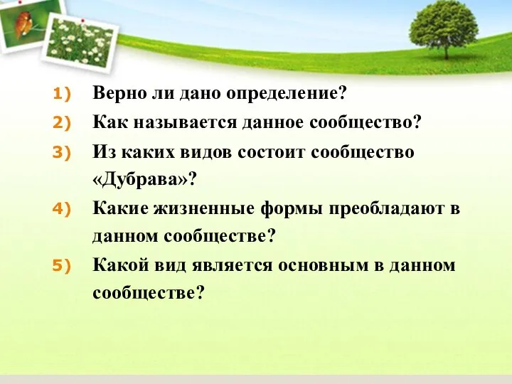 Верно ли дано определение? Как называется данное сообщество? Из каких видов состоит