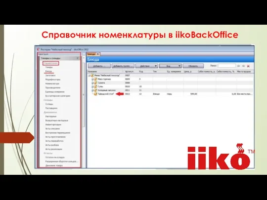 Справочник номенклатуры в iikoBackOffice