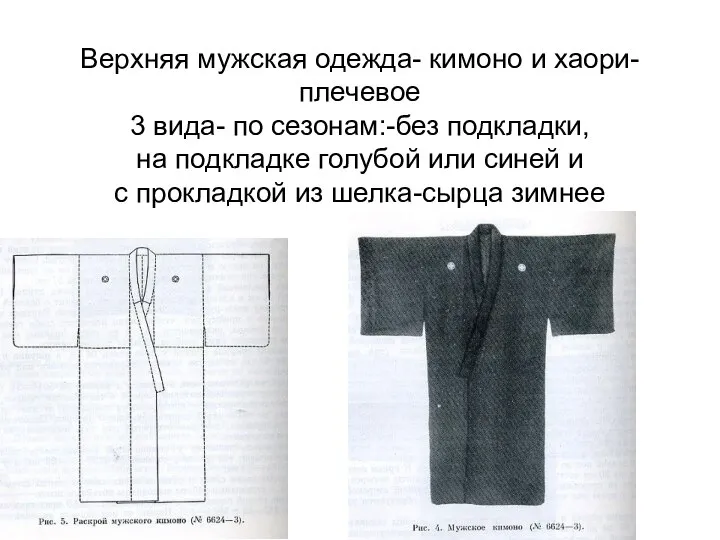 Верхняя мужская одежда- кимоно и хаори- плечевое 3 вида- по сезонам:-без подкладки,