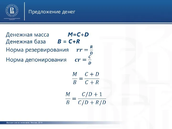 Высшая школа экономики, Москва, 2014 Предложение денег