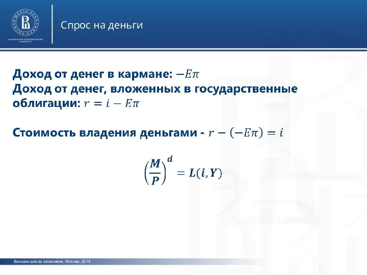 Высшая школа экономики, Москва, 2014 Спрос на деньги