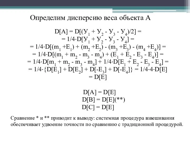 Сравнение * и ** приводит к выводу: системная процедура взвешивания обеспечивает удвоение