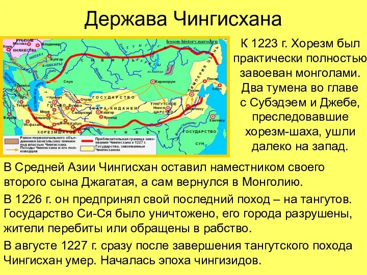 Держава Чингисхана В Средней Азии Чингисхан оставил наместником своего второго сына Джагатая,