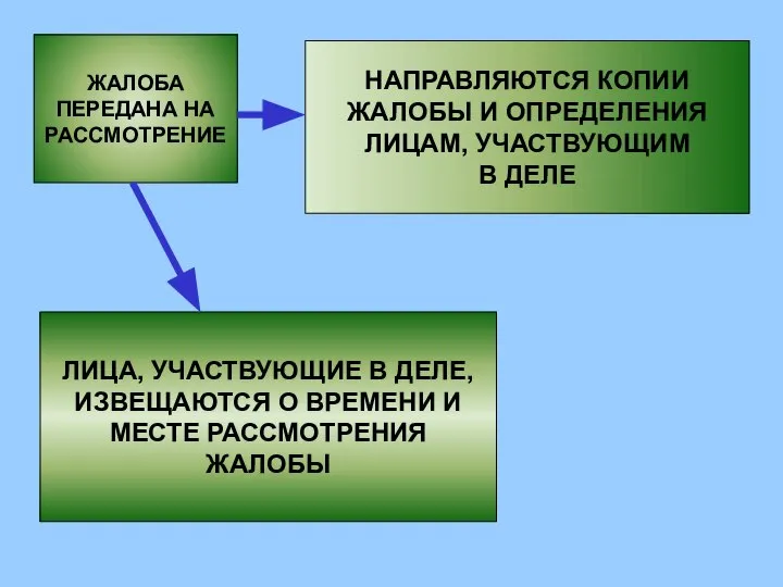 ЖАЛОБА ПЕРЕДАНА НА РАССМОТРЕНИЕ НАПРАВЛЯЮТСЯ КОПИИ ЖАЛОБЫ И ОПРЕДЕЛЕНИЯ ЛИЦАМ, УЧАСТВУЮЩИМ В