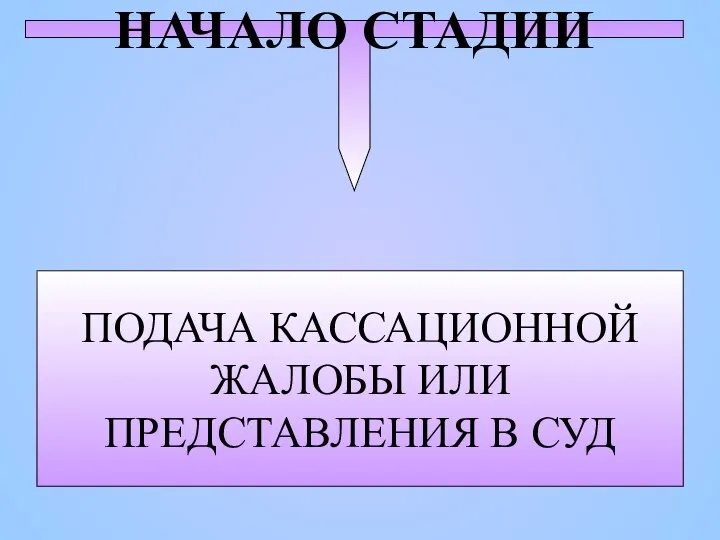 НАЧАЛО СТАДИИ ПОДАЧА КАССАЦИОННОЙ ЖАЛОБЫ ИЛИ ПРЕДСТАВЛЕНИЯ В СУД