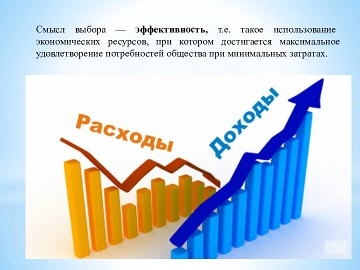 Смысл выбора — эффективность, т.е. такое использование экономических ресурсов, при котором достигается