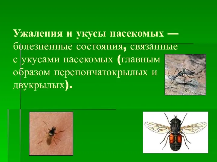 Ужаления и укусы насекомых — болезненные состояния, связанные с укусами насекомых (главным образом перепончатокрылых и двукрылых).