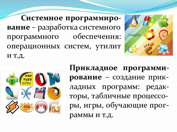 Системное программиро-вание – разработка системного программного обеспечения: операционных систем, утилит и т.д.