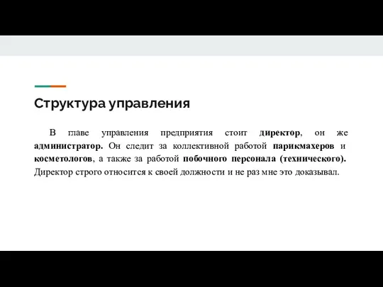 Структура управления В главе управления предприятия стоит директор, он же администратор. Он