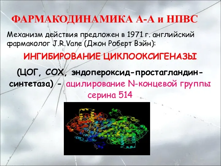 ИНГИБИРОВАНИЕ ЦИКЛООКСИГЕНАЗЫ (ЦОГ, СОХ, эндопероксид-простагландин-синтетаза) - ацилирование N-концевой группы серина 514 Механизм