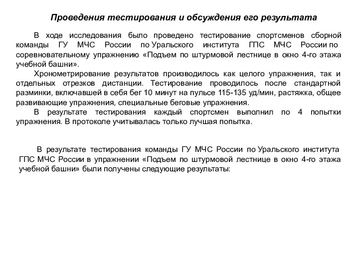 Проведения тестирования и обсуждения его результата В ходе исследования было проведено тестирование