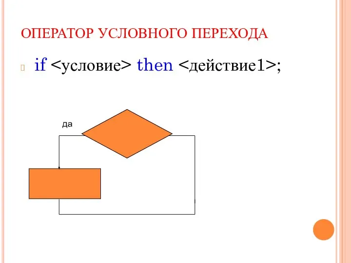 ОПЕРАТОР УСЛОВНОГО ПЕРЕХОДА if then ;