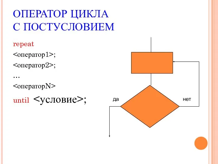 ОПЕРАТОР ЦИКЛА С ПОСТУСЛОВИЕМ repeat ; ; … until ;