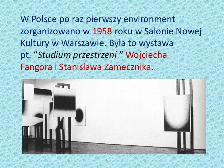 W Polsce po raz pierwszy environment zorganizowano w 1958 roku w Salonie