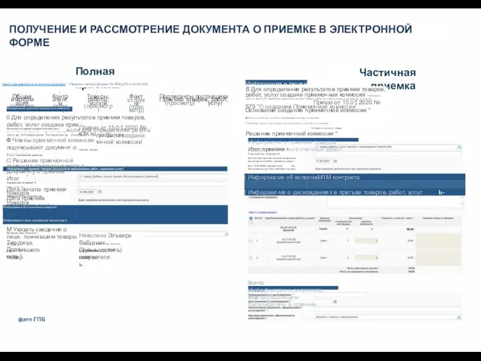 ПОЛУЧЕНИЕ И РАССМОТРЕНИЕ ДОКУМЕНТА О ПРИЕМКЕ В ЭЛЕКТРОННОЙ ФОРМЕ Полная приемка Частичная