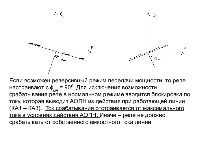 Если возможен реверсивный режим передачи мощности, то реле настраивают с ϕмч =