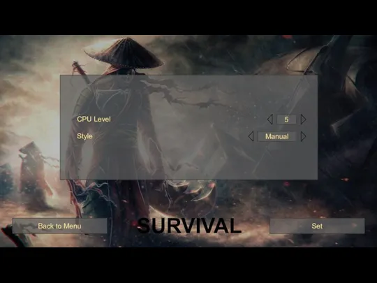 CPU Level Style Set Back to Menu SURVIVAL 5 Manual