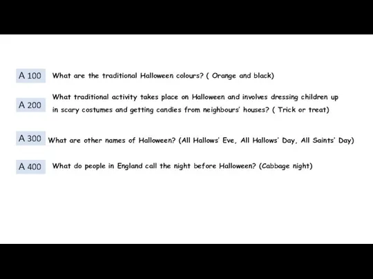 What are the traditional Halloween colours? ( Orange and black) А 100