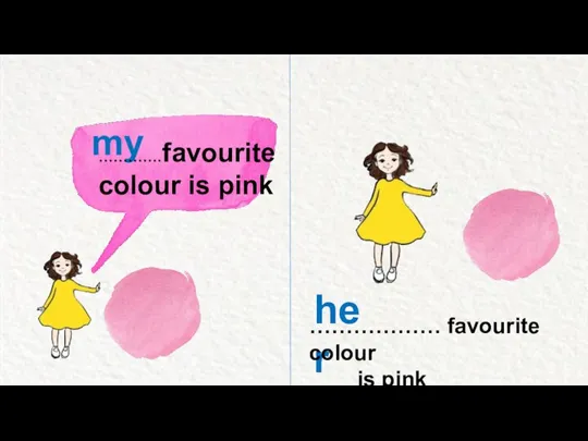 her ……………… favourite colour is pink my …………. favourite colour is pink