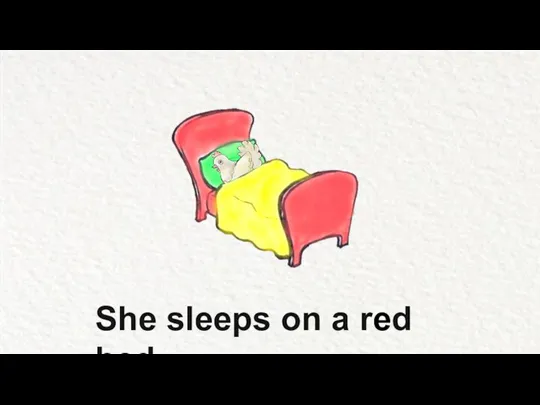 She sleeps on a red bed.