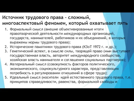 Источник трудового права – сложный, многоаспектовый феномен, который охватывает пять смыслов Формальный