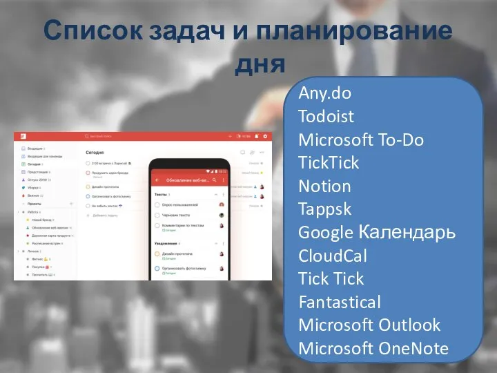 Список задач и планирование дня Any.do Todoist Microsoft To-Do TickTick Notion Tappsk