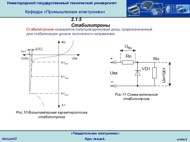 Нижегородский государственный технический университет Кафедра «Промышленная электроника» слайд 8 «Твердотельная электроника». Курс