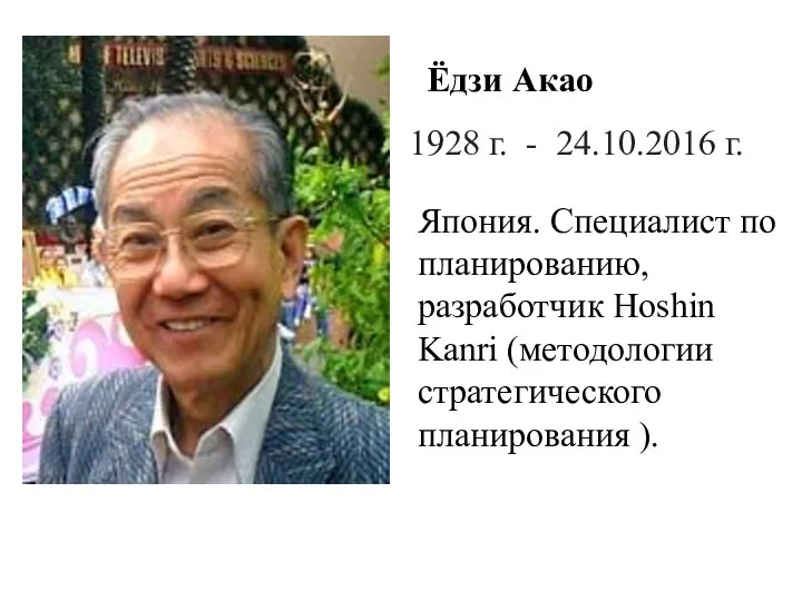 1928 г. - 24.10.2016 г. Ёдзи Акао Япония. Специалист по планированию, разработчик