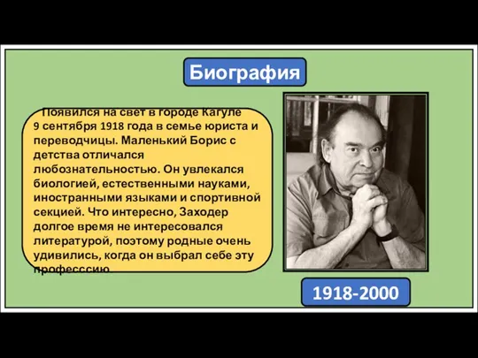 Биография Борис Заходер главным образом является поэтом для детей, но его знают