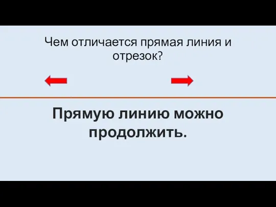 Чем отличается прямая линия и отрезок? Прямую линию можно продолжить.