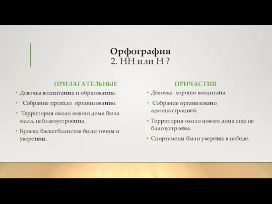 Орфография 2. НН или Н ? ПРИЛАГАТЕЛЬНЫЕ Девочка воспитанна и образованна. Собрание