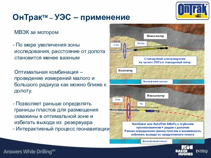 МВЭК за мотором По мере увеличения зоны исследования, расстояние от долота становится