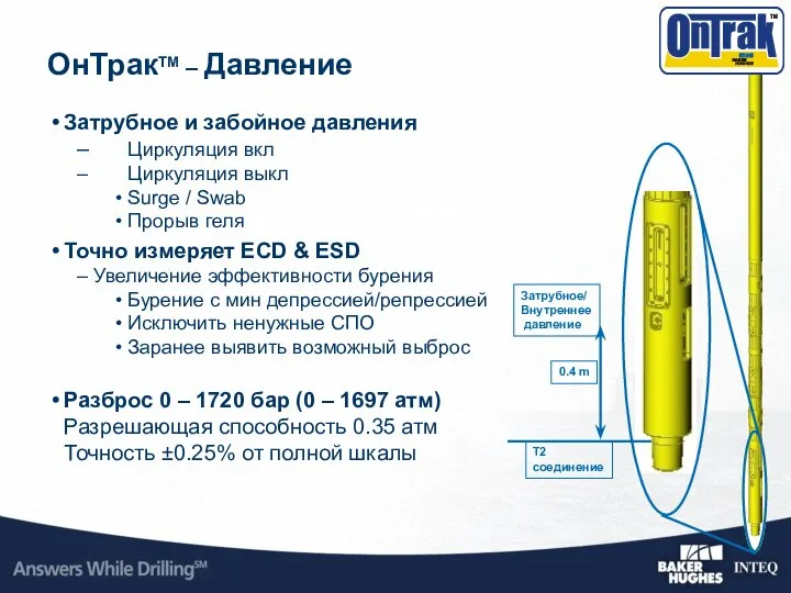 Затрубное и забойное давления Циркуляция вкл Циркуляция выкл Surge / Swab Прорыв