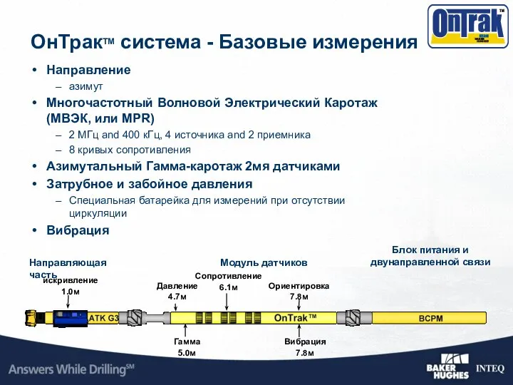 ОнТракTM система - Базовые измерения Направление азимут Многочастотный Волновой Электрический Каротаж (МВЭК,