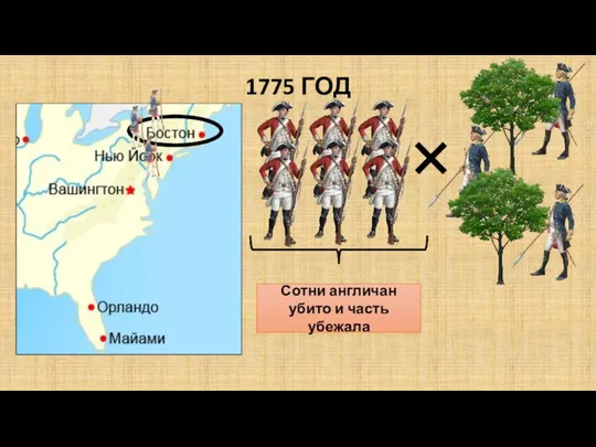 1775 ГОД Сотни англичан убито и часть убежала