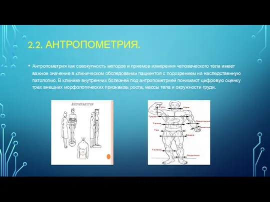 2.2. АНТРОПОМЕТРИЯ. Антропометрия как совокупность методов и приемов измерения человеческого тела имеет