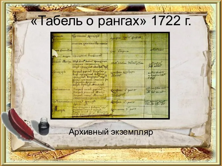 «Табель о рангах» 1722 г. Архивный экземпляр