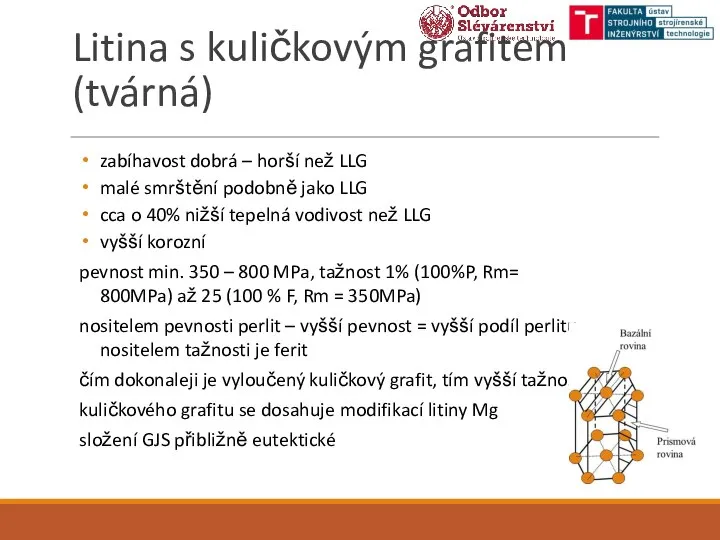 Litina s kuličkovým grafitem (tvárná) zabíhavost dobrá – horší než LLG malé