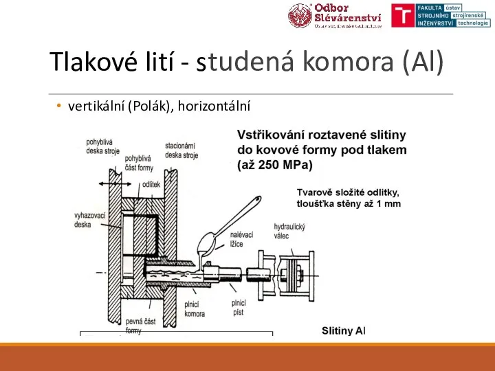 Tlakové lití - studená komora (Al) vertikální (Polák), horizontální