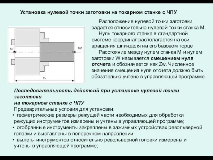 Последовательность действий при установке нулевой точки заготовки на токарном станке с ЧПУ