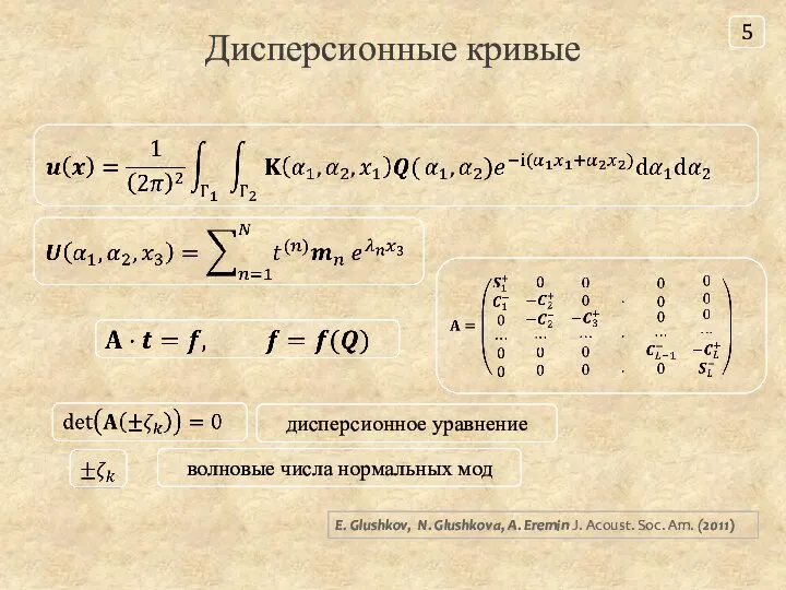 Дисперсионные кривые E. Glushkov, N. Glushkova, A. Eremin J. Acoust. Soc. Am.