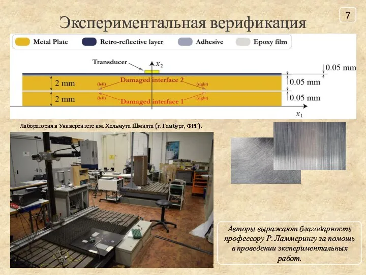 Экспериментальная верификация Авторы выражают благодарность профессору Р. Ламмерингу за помощь в проведении