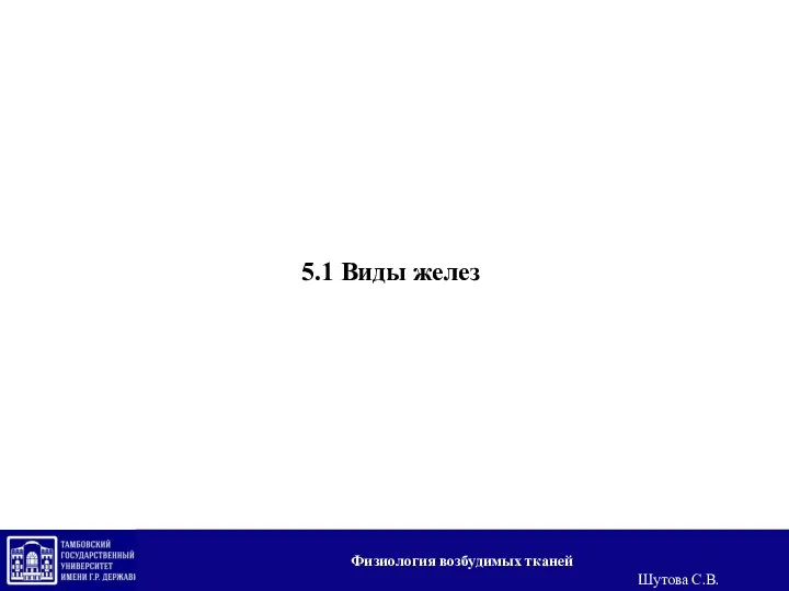 5.1 Виды желез Физиология возбудимых тканей Шутова С.В.