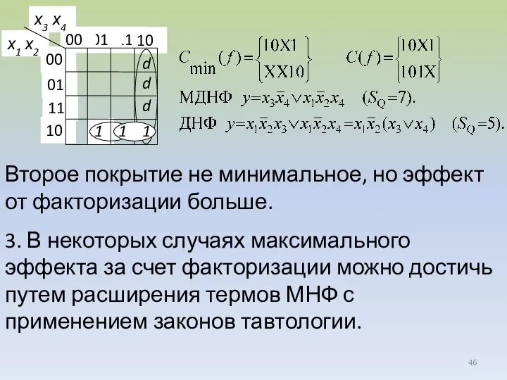 d d d 1 1 1 Второе покрытие не минимальное, но эффект