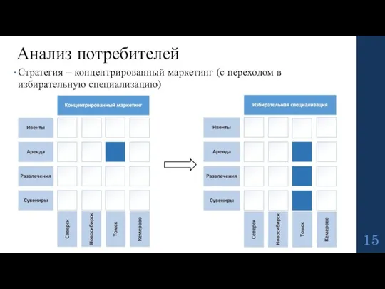 Стратегия – концентрированный маркетинг (с переходом в избирательную специализацию) Анализ потребителей